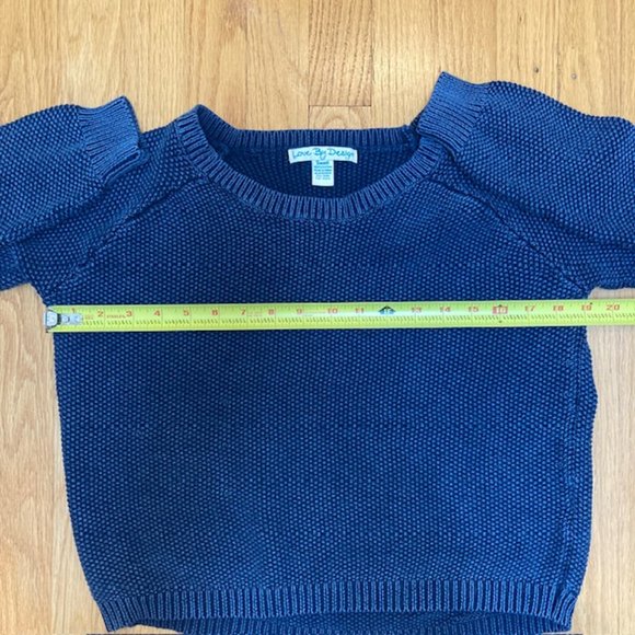 Love By Design cropped waffle texture cotton sweater in blue size S - Picture 5 of 6